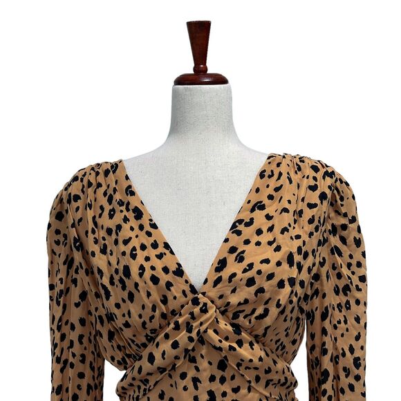 Nicholas $590 Women's Leopard Gathered Mini Frill Dress in‎ Silk Size 8 Ruched - Picture 10 of 16